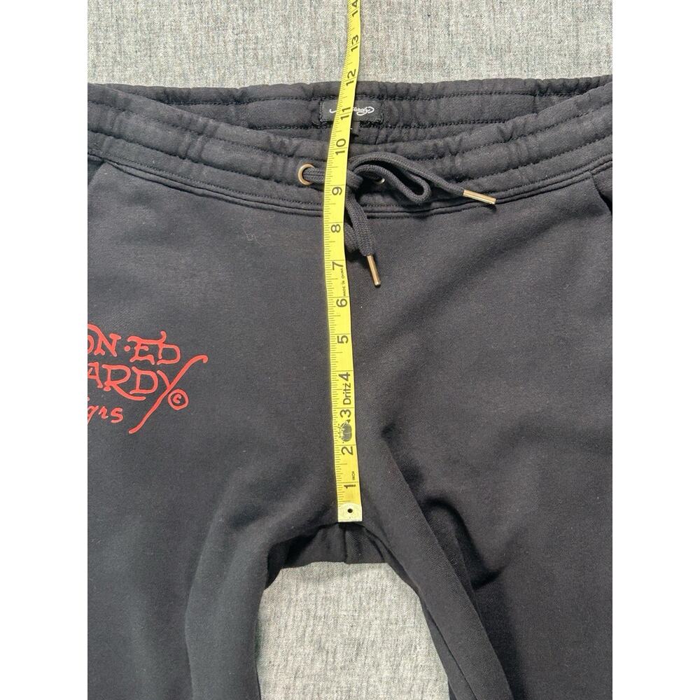 Ed Hardy Sweatpants Womens Large 32" Black Fleece Flare Y2K Tattoo Streetwear - Picture 8 of 15
